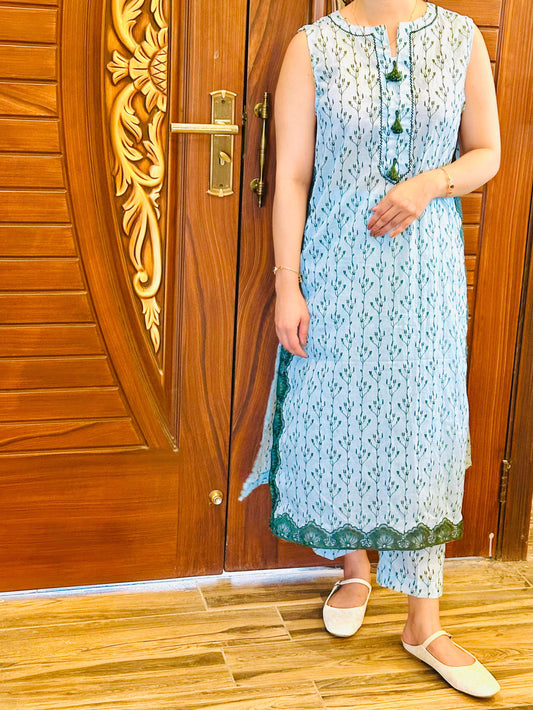 Sky Blue Printed Lawn Suit