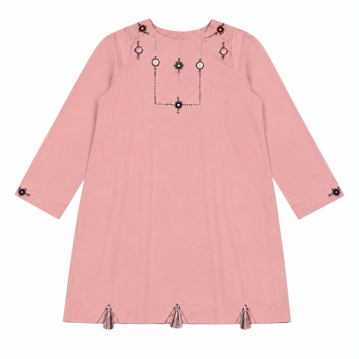 Printed lawn shalwar and plain shirt with handmade embroidery