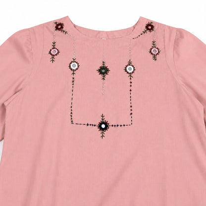 Printed lawn shalwar and plain shirt with handmade embroidery